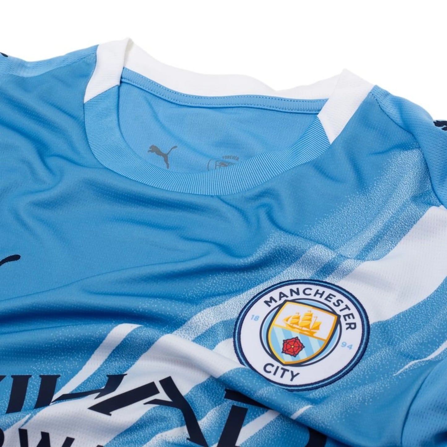 neck view of the PUMA Manchester City 2025/26 Home Shirt Long Sleeves