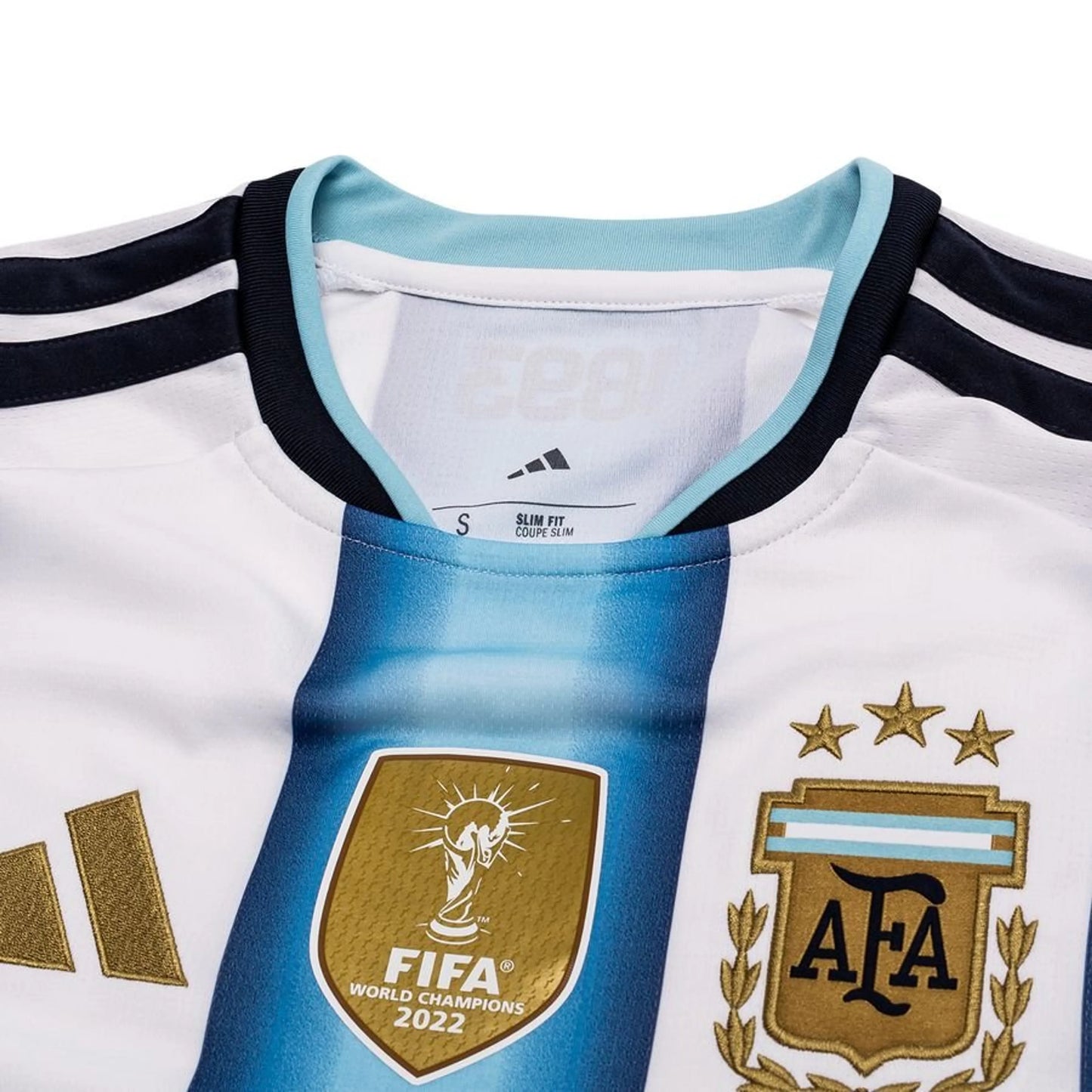 neck view of the adidas Argentina 2026 World Cup Home Long Sleeve Jersey in White Blue