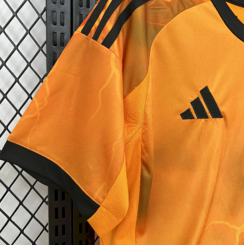 other shoulder view of the AS Roma 25/26 Away Orange Football Short Sleeve Jersey Designed By Adidas