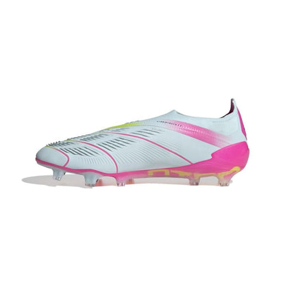 other side view of the adidas Predator Elite Laceless FG "Stellar Icon" Pack in a White/Blue/Pink colorway