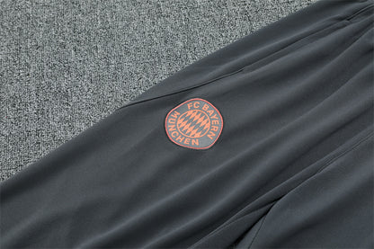 Bayern Munich 25/26 Quarter-Zip Tracksuit Orange top and grey pants team logo view