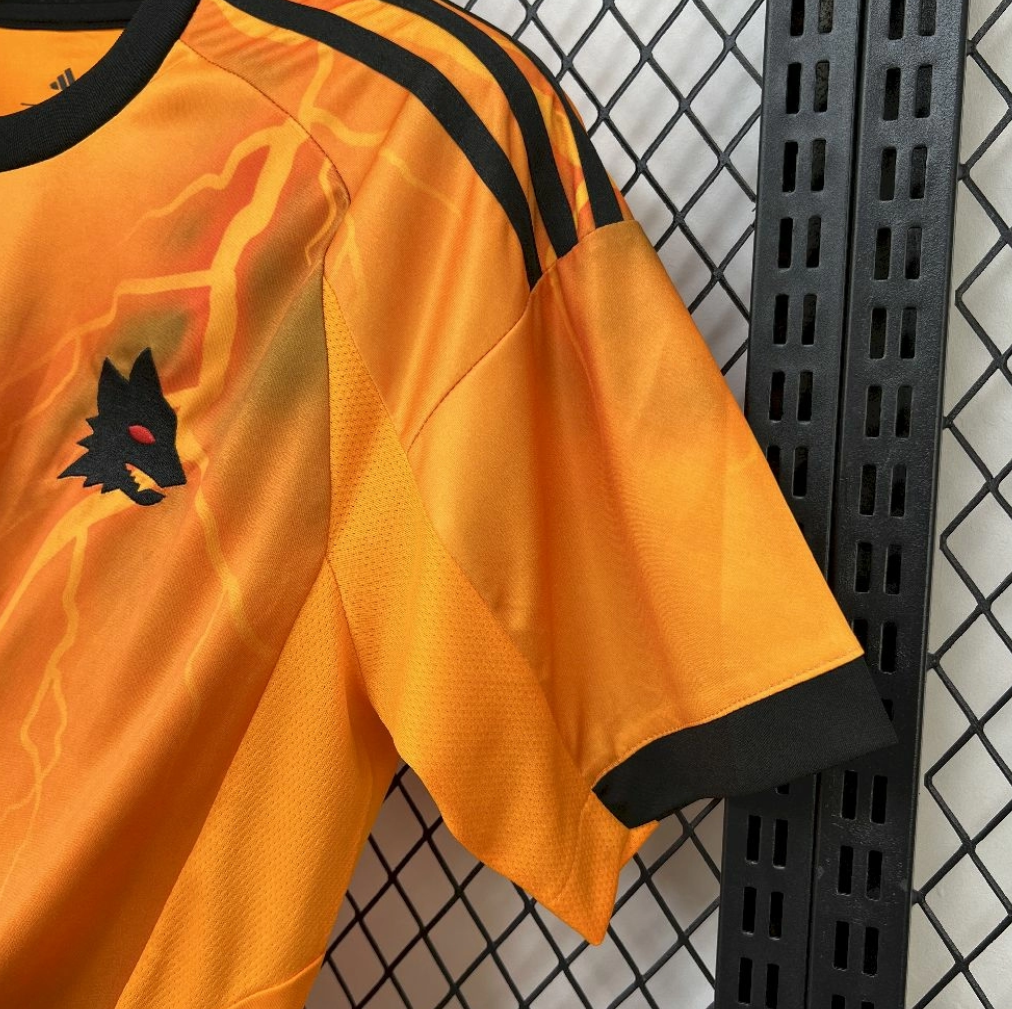 shoulder view of the AS Roma 25/26 Away Orange Football Short Sleeve Jersey Designed By Adidas