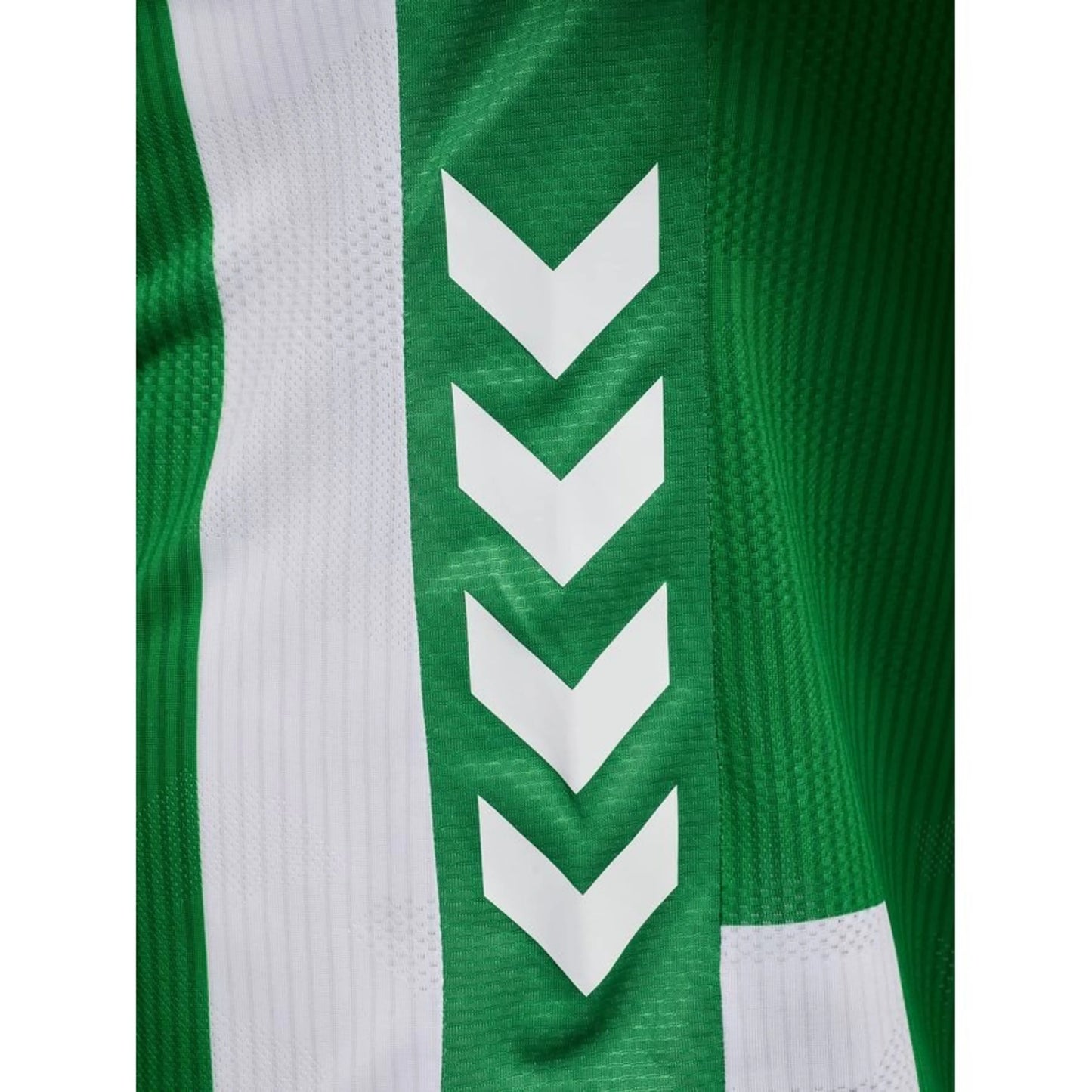 shoulder view of the Hummel Real Betis 2025/26 Home Green and White Shirt
