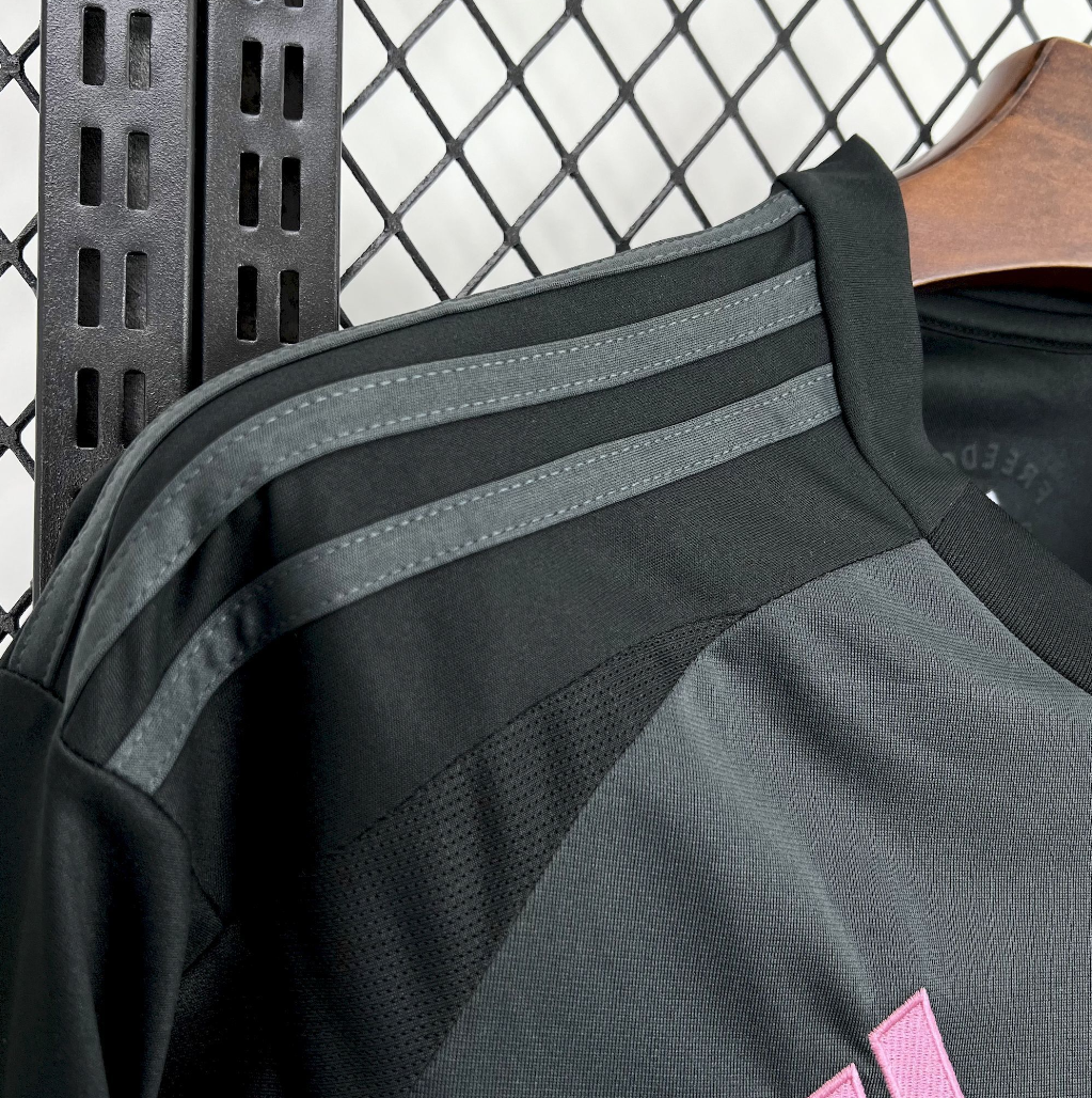 shoulder view of the Inter Miami 25/26 Away Black and Pink Football Jersey Designed by Adidas