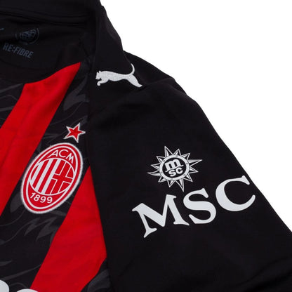 shoulder view of the PUMA AC Milan 2025/26 Home Long Sleeve Black & Red Jersey