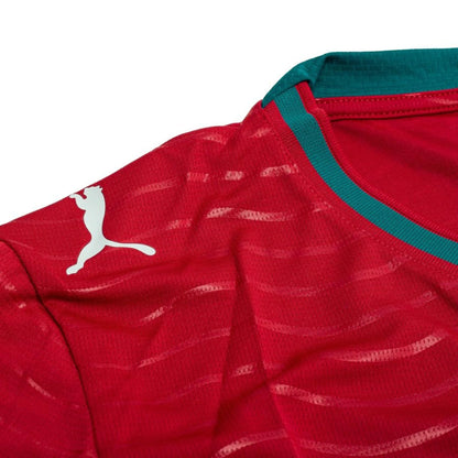 shoulder view on the PUMA Portugal 2026 World Cup Home Long Sleeve Jersey in Red and Green 