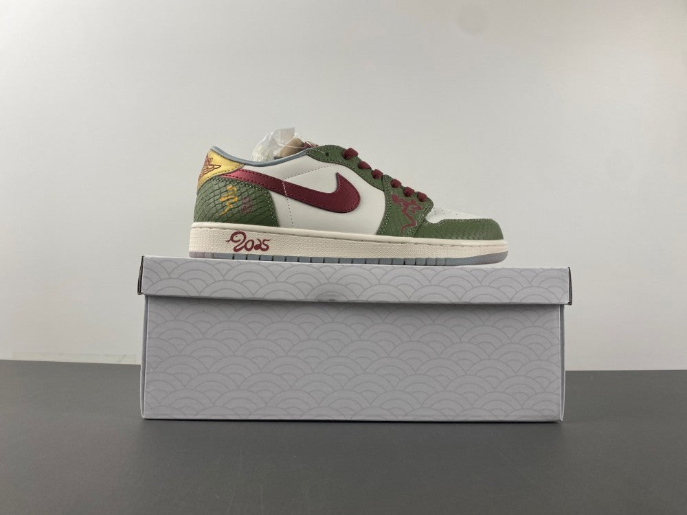 side view of the Air Jordan 1 Retro Low OG 'Year of the Snake' (2025) Summit White/Photon Dust-Barely Green HF3144-100