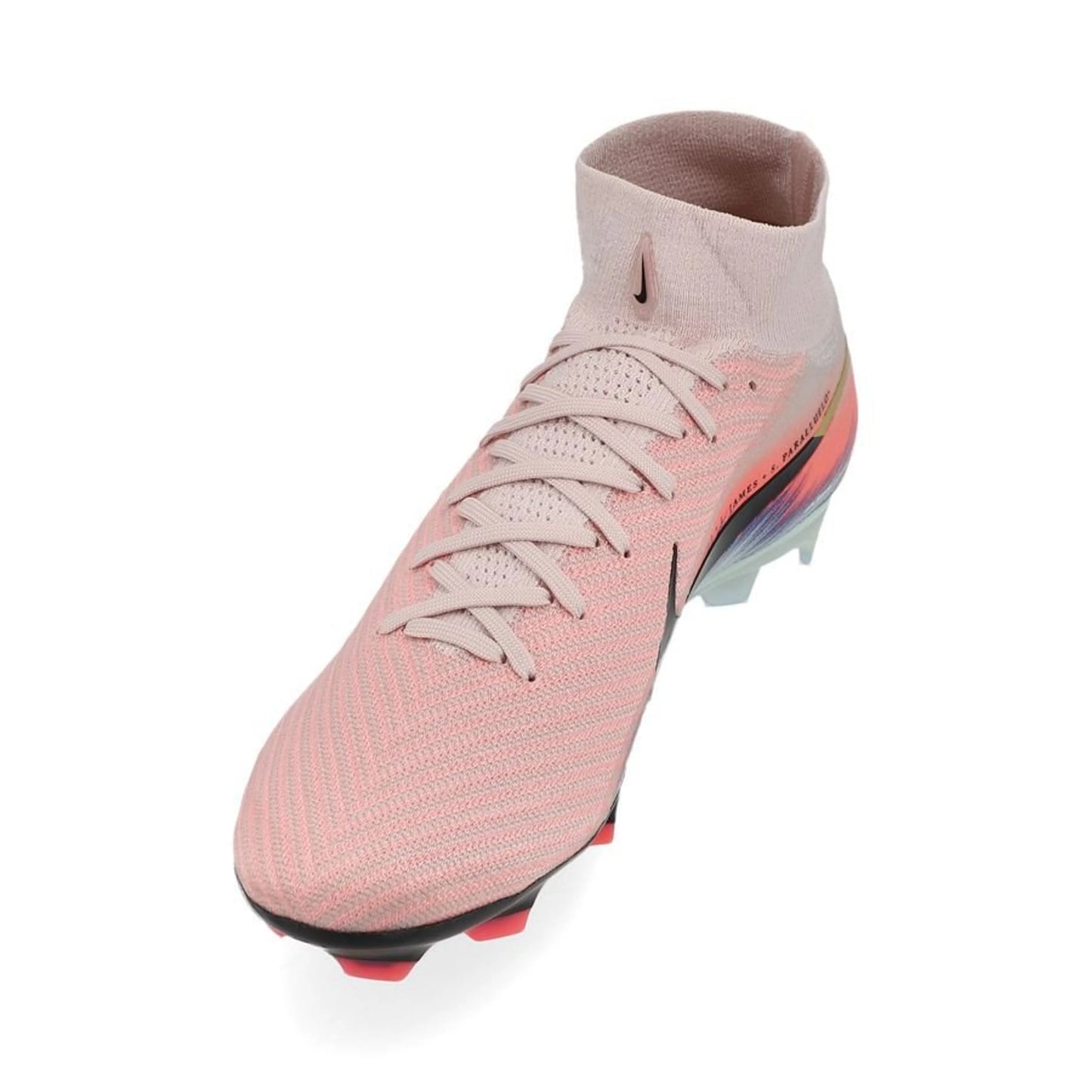 side view of the Nike Air Zoom Mercurial Superfly 10 Elite FG "United Chapter 2" Pack in a Pink/Blue/Black colorway