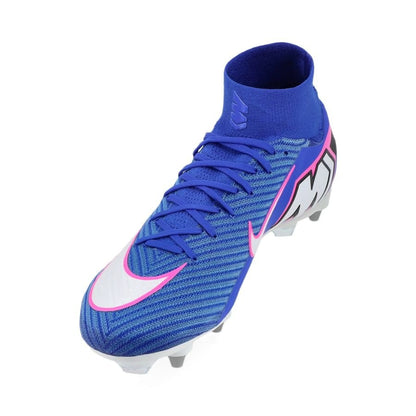 side view of the Nike Air Zoom Mercurial Superfly 10 Elite SG-PRO in Racer Blue / White (Attack Pack)