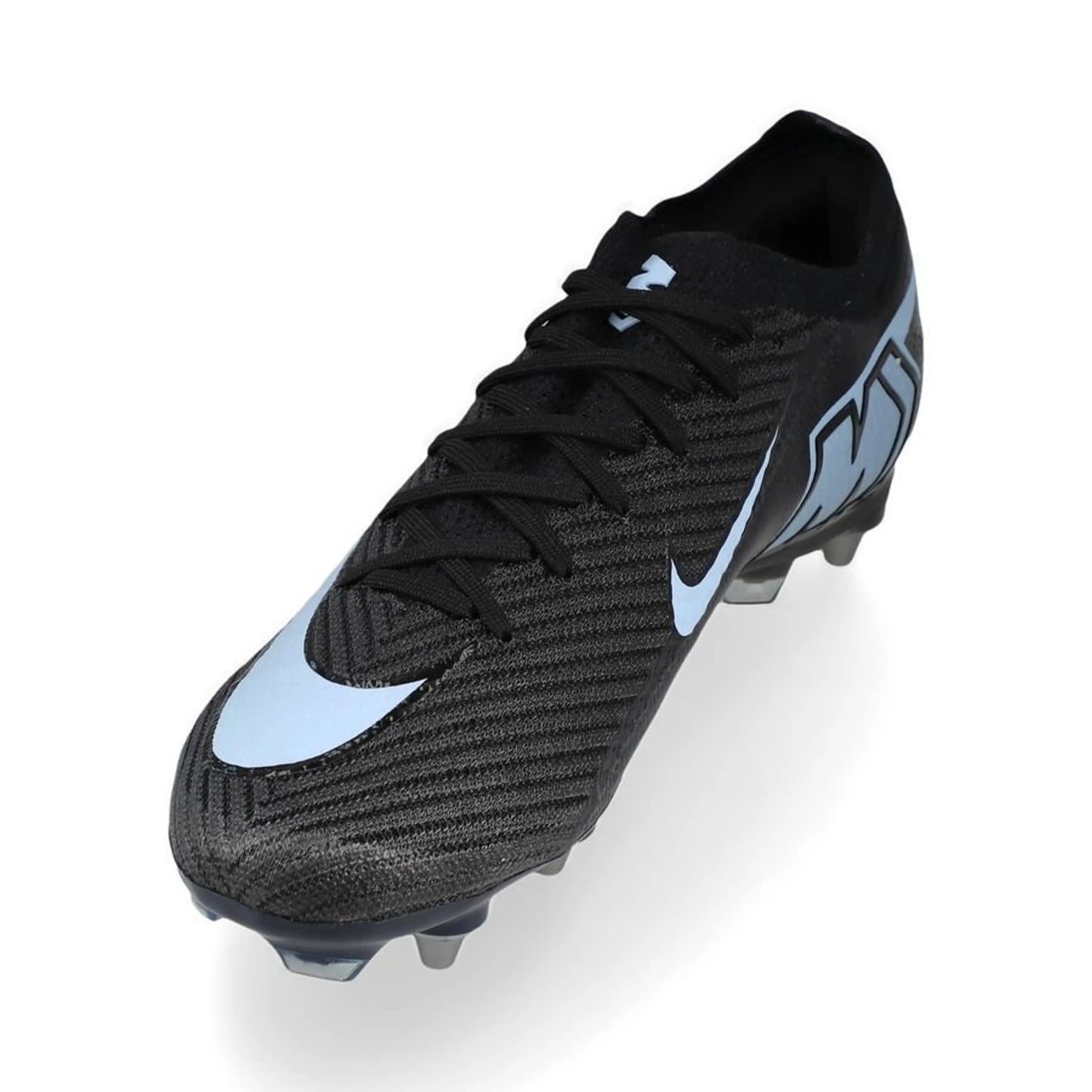 side view of the Nike Air Zoom Mercurial Vapor 16 Elite SG-PRO in Black/Blue from the stealthy Shadow Pack