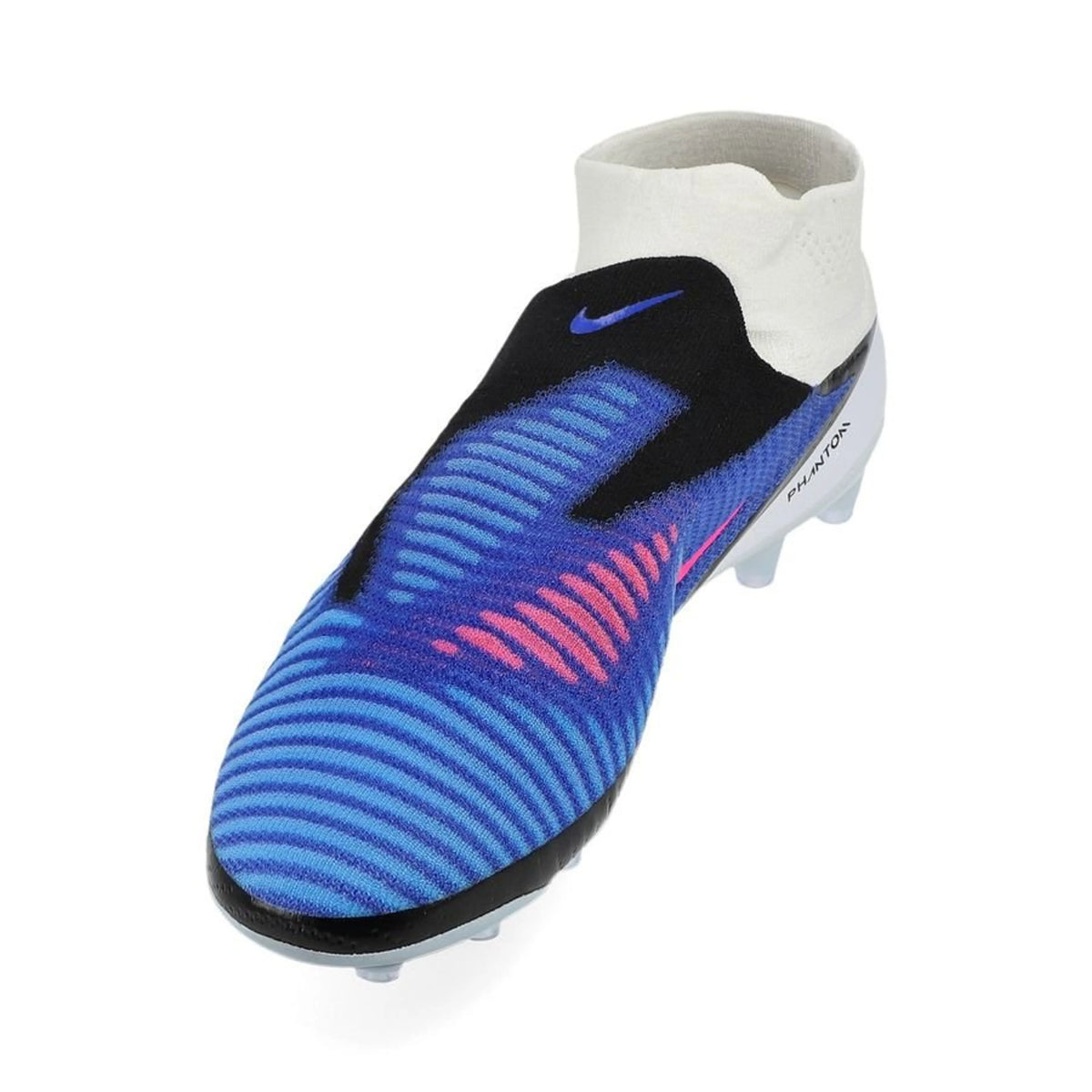 side view of the Nike Phantom 6 Elite High Cut AG-PRO in Racer Blue / Pink Blast / White (Attack Pack)