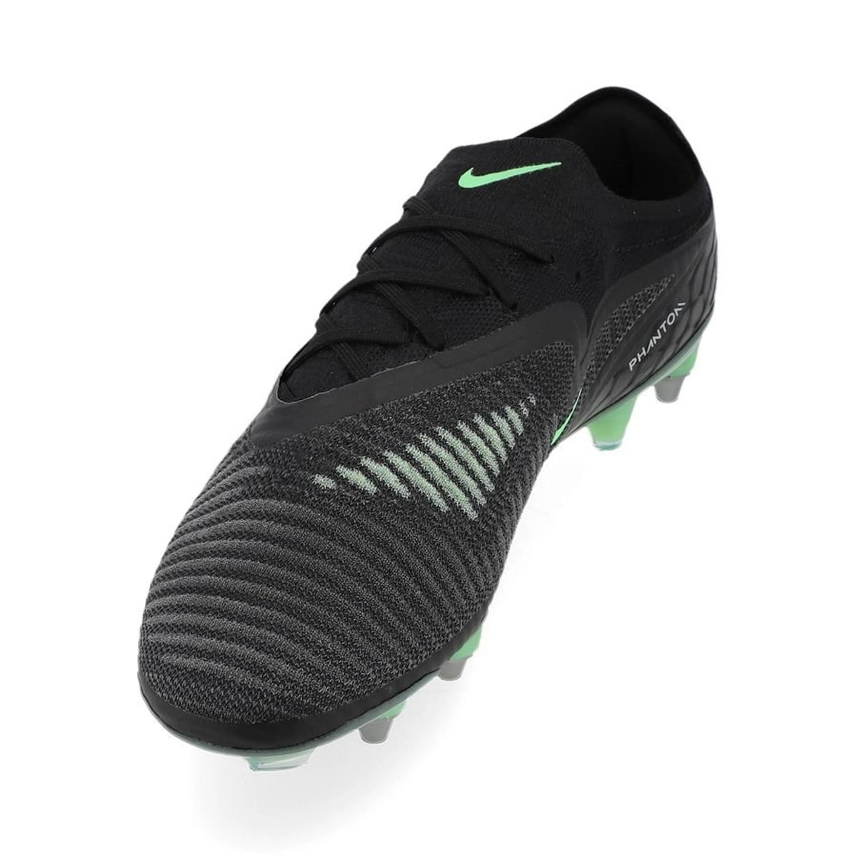 side view of the Nike Phantom 6 Elite Low Cut SG-PRO in Black/Green from the Shadow Pack 