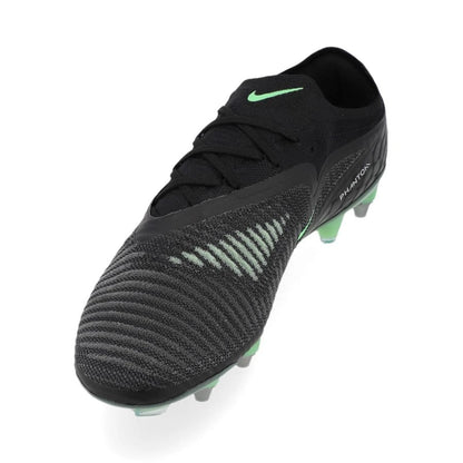 side view of the Nike Phantom 6 Elite Low Cut SG-PRO in Black/Green from the Shadow Pack 