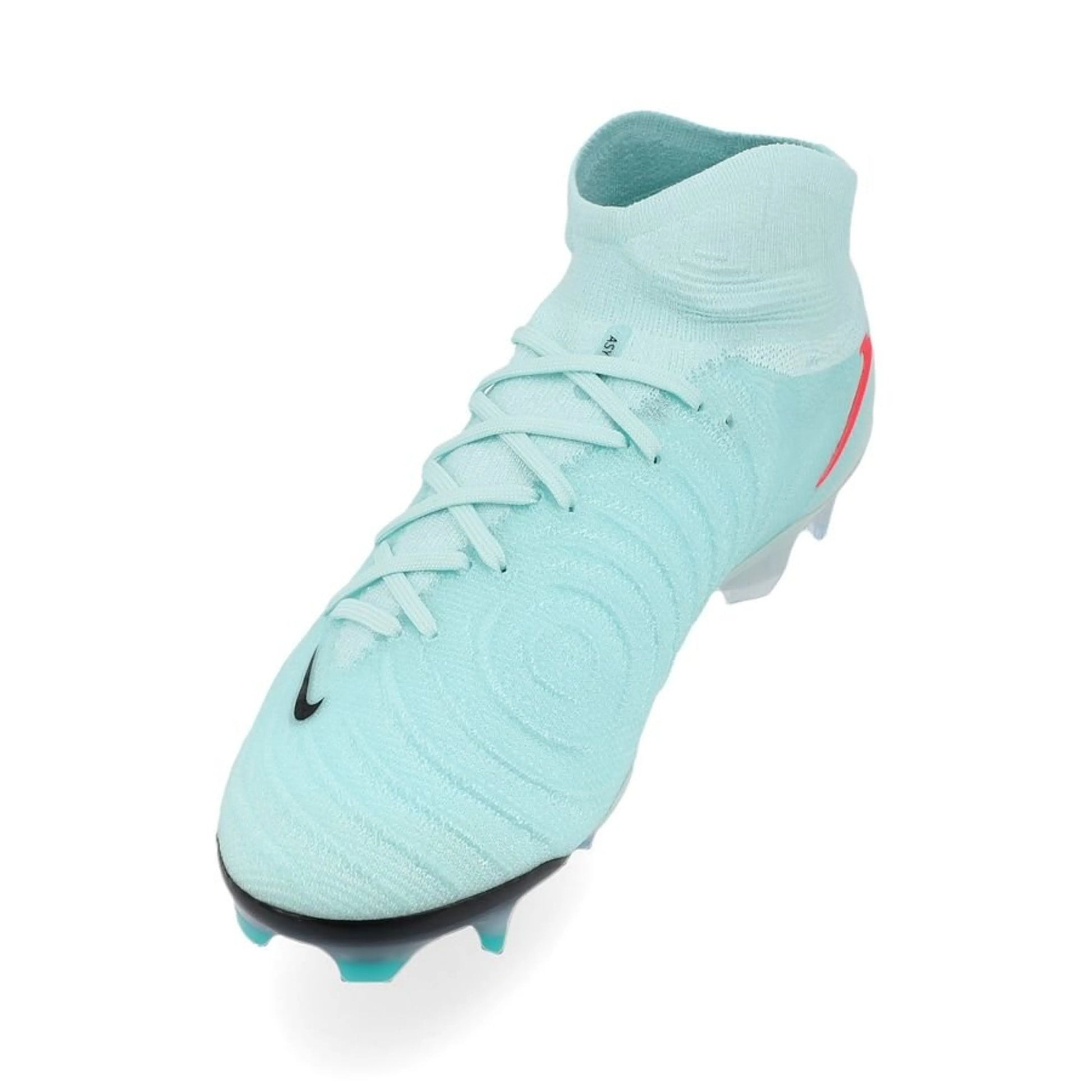 side view of the Nike Phantom Luna II Elite FG "Mad Energy" Pack in an Aqua/Red/Black colorway