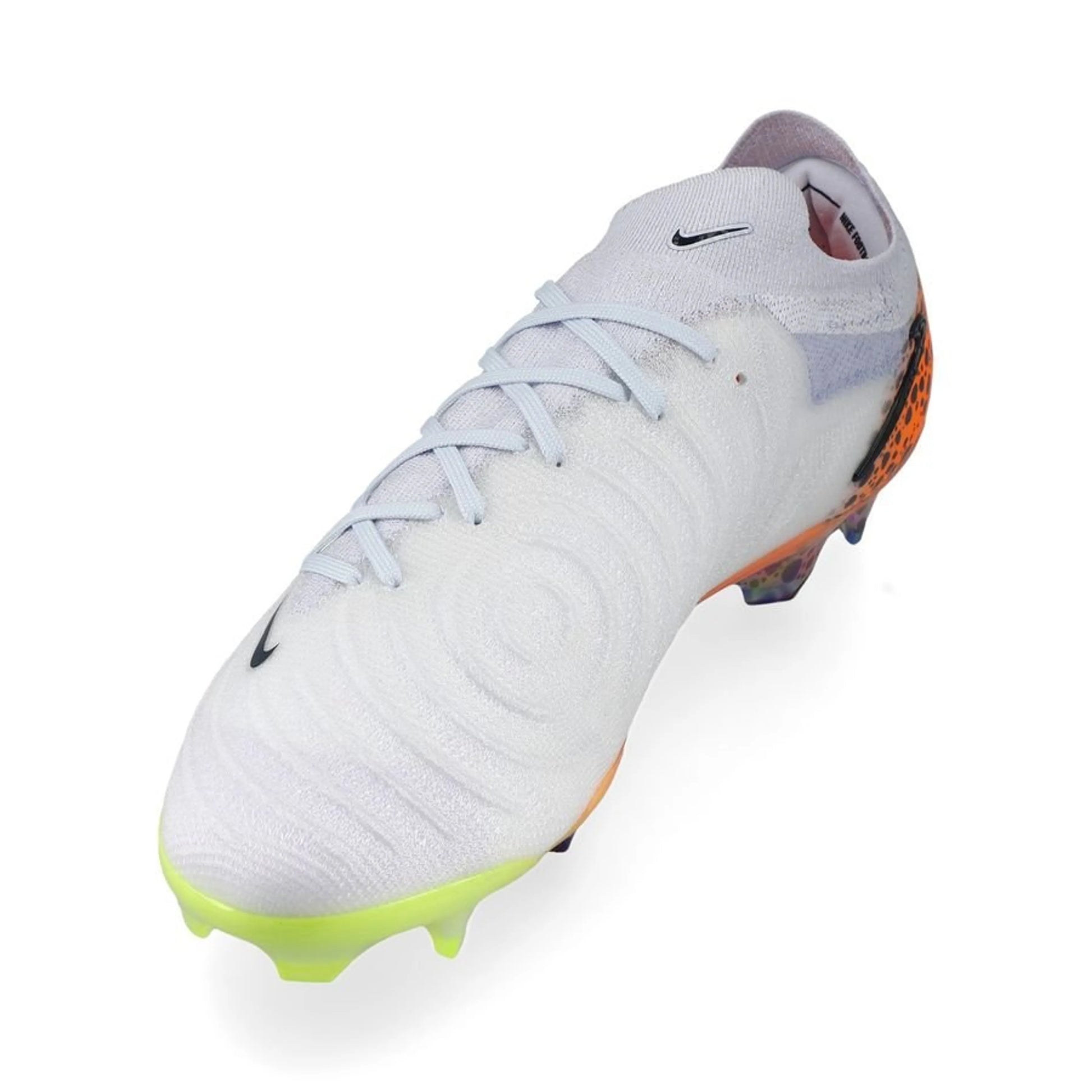 side view of the Nike Phantom gx 2 Elite FG "Electric" Pack in a Grey/Black/Orange colorway