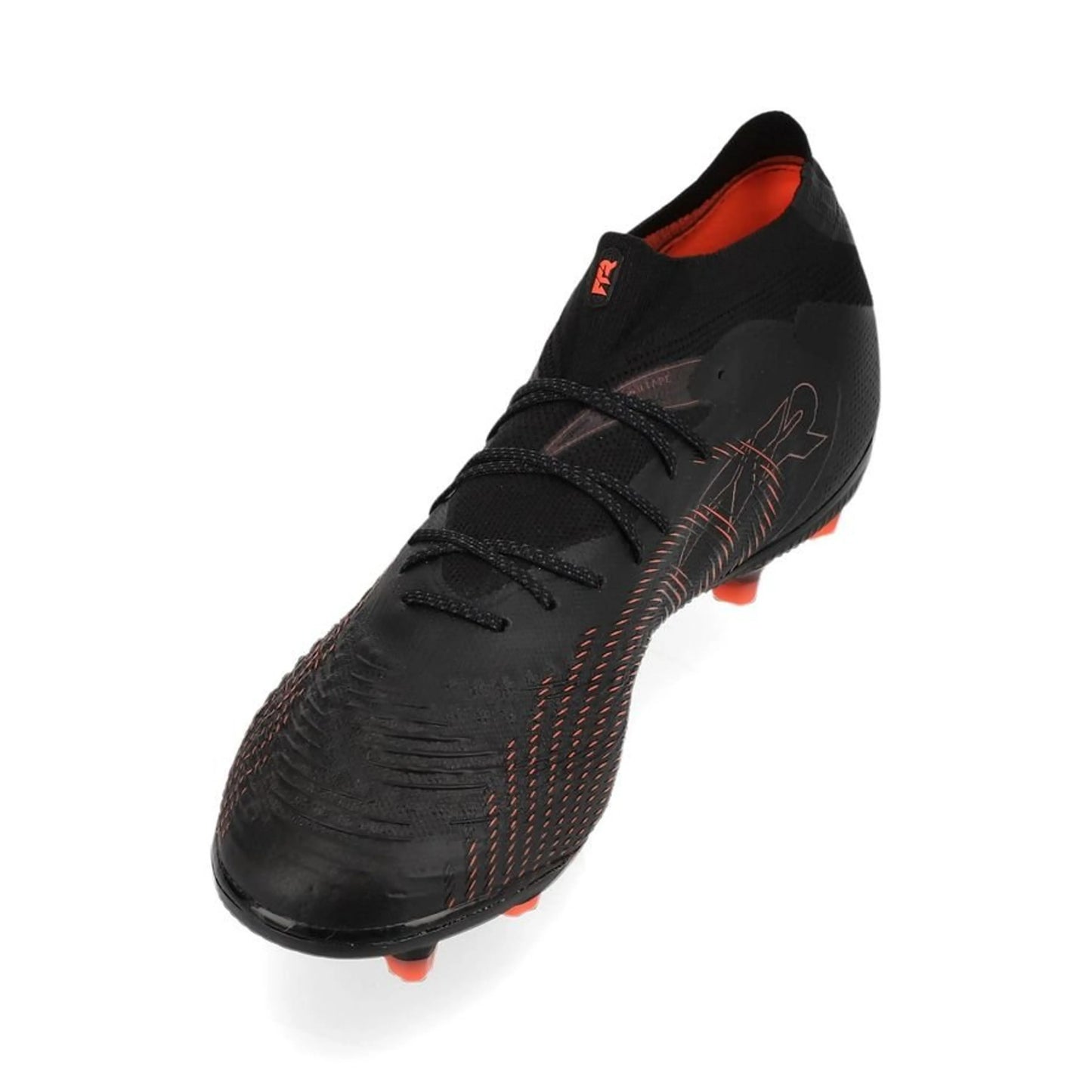 side view of the PUMA Future 9 Ultimate AG in PUMA Black / Glowing Red / Strong Gray (Eclipse Pack)