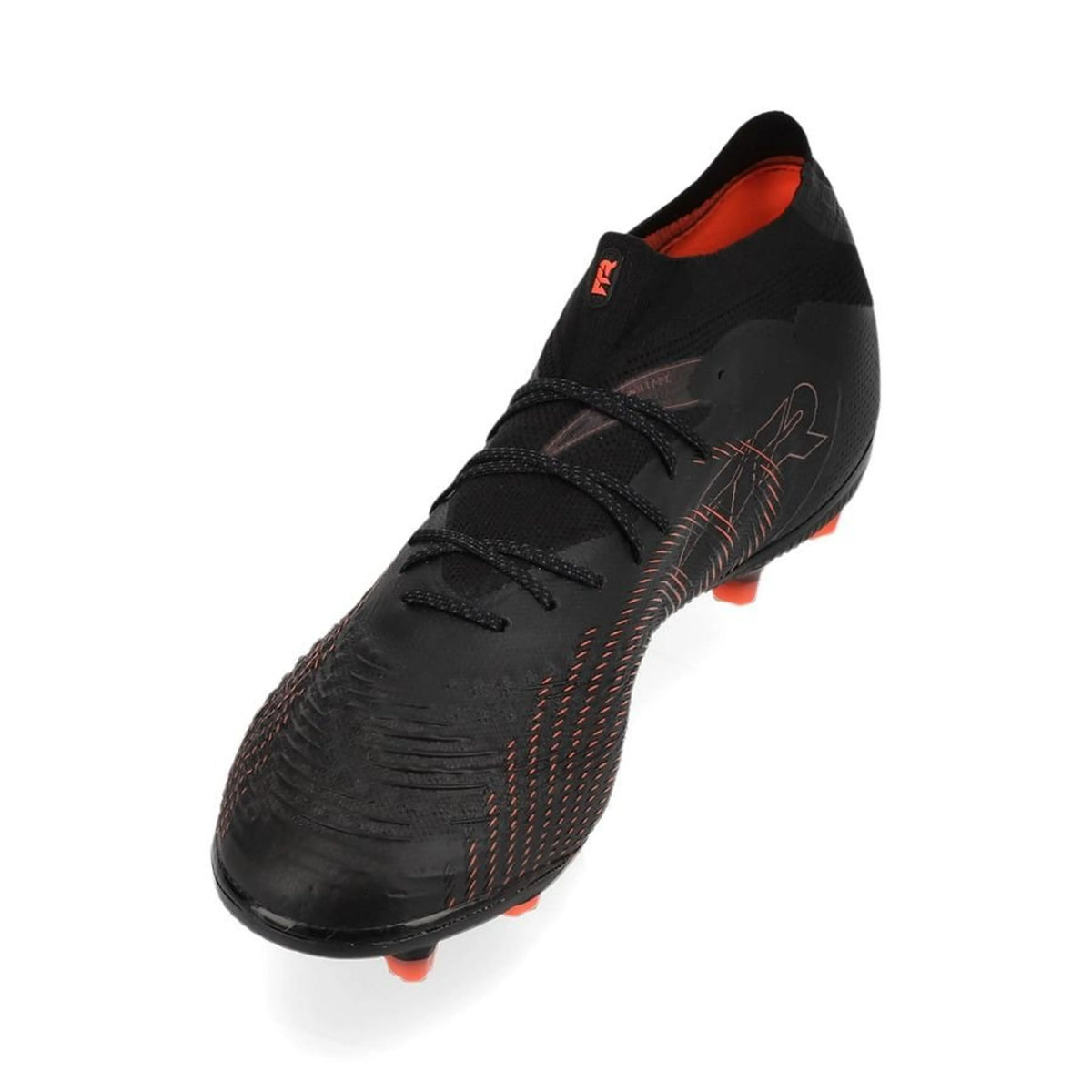 side view of the PUMA Future 9 Ultimate AG in PUMA Black / Glowing Red / Strong Gray (Eclipse Pack)