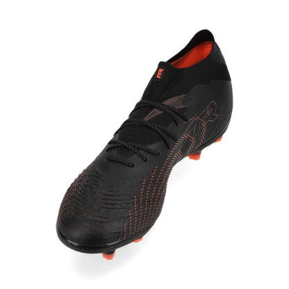 side view of the PUMA Future 9 Ultimate AG in PUMA Black / Glowing Red / Strong Gray (Eclipse Pack)