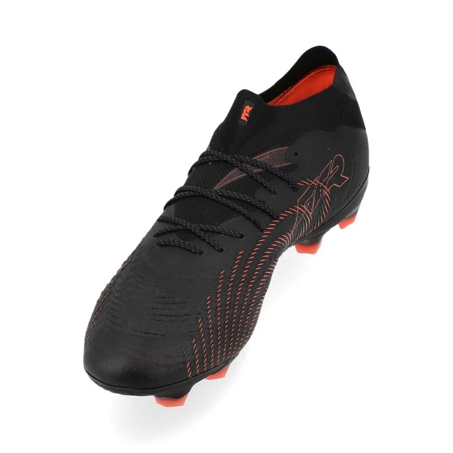 side view of the PUMA Future 9 Ultimate FG Eclipse in Black/Red/Gray colorway