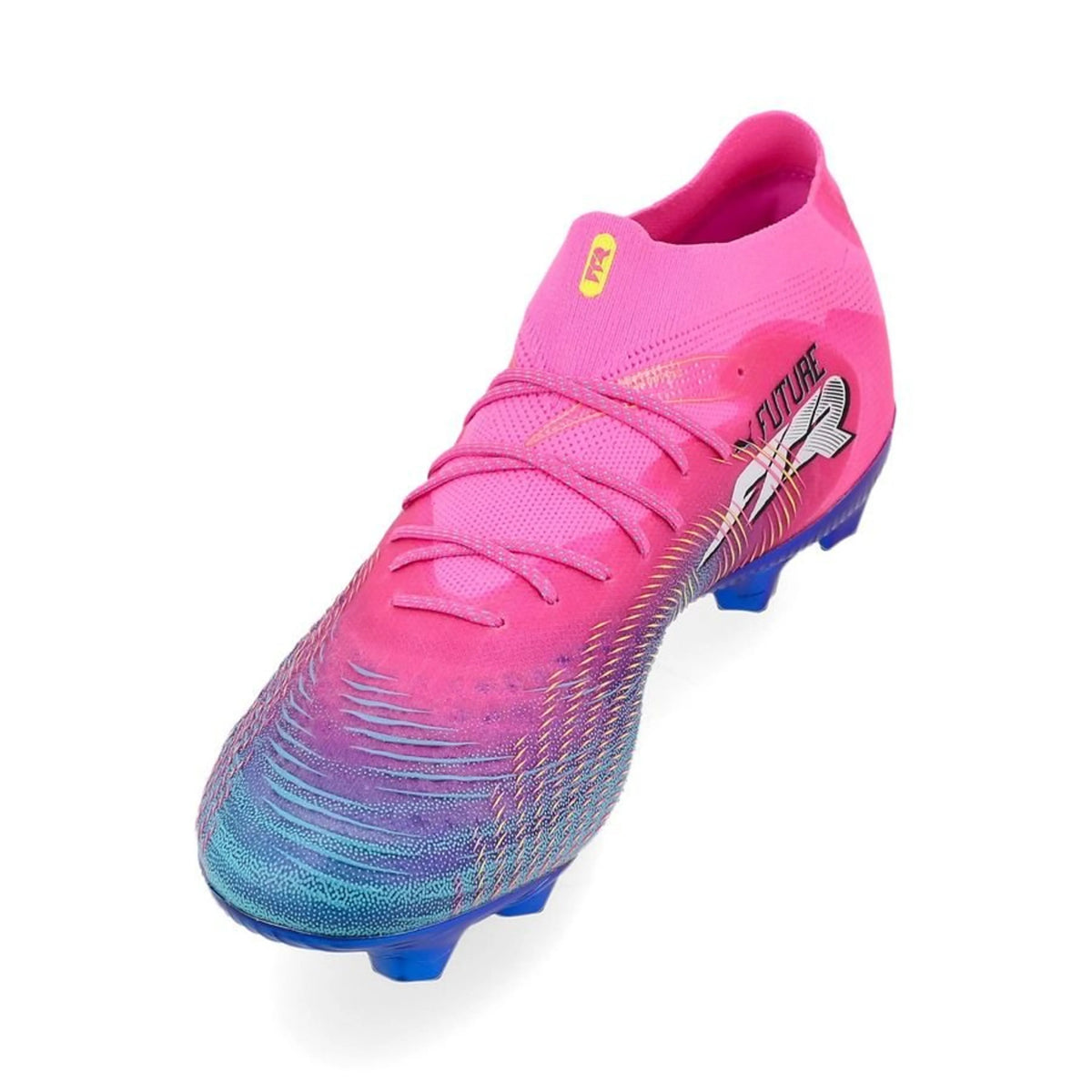 side view of the PUMA Future 9 Ultimate FG in Poison Pink / Sun Stream (Showtime Pack)