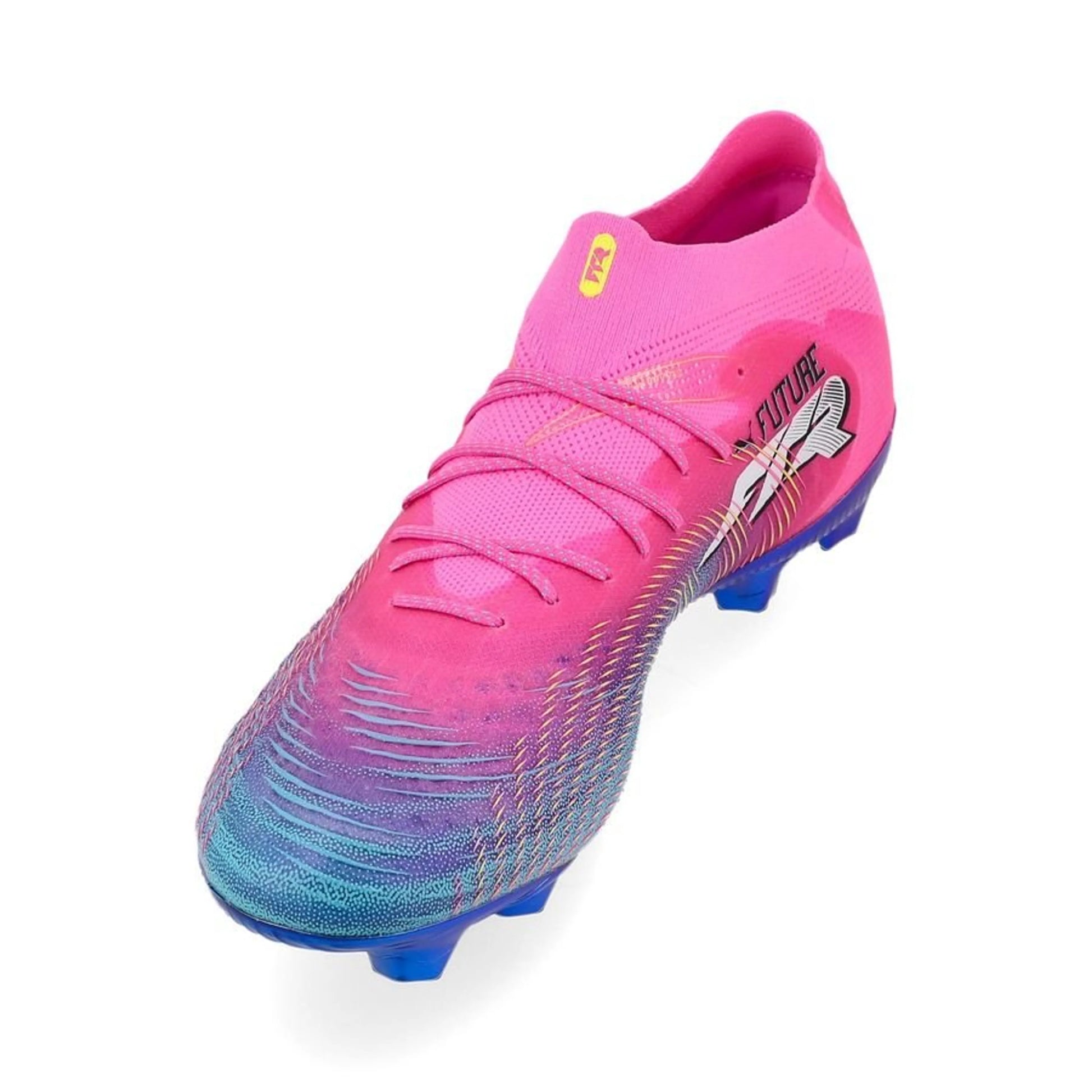 side view of the PUMA Future 9 Ultimate FG in Poison Pink / Sun Stream (Showtime Pack)