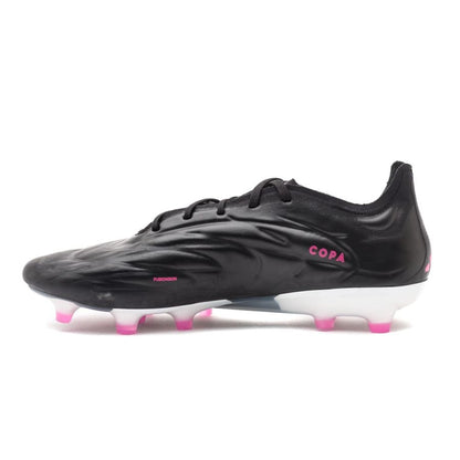 side view of the adidas Copa Pure .1 FG "Own Your Football" Pack in a Black/White/Pink colorway