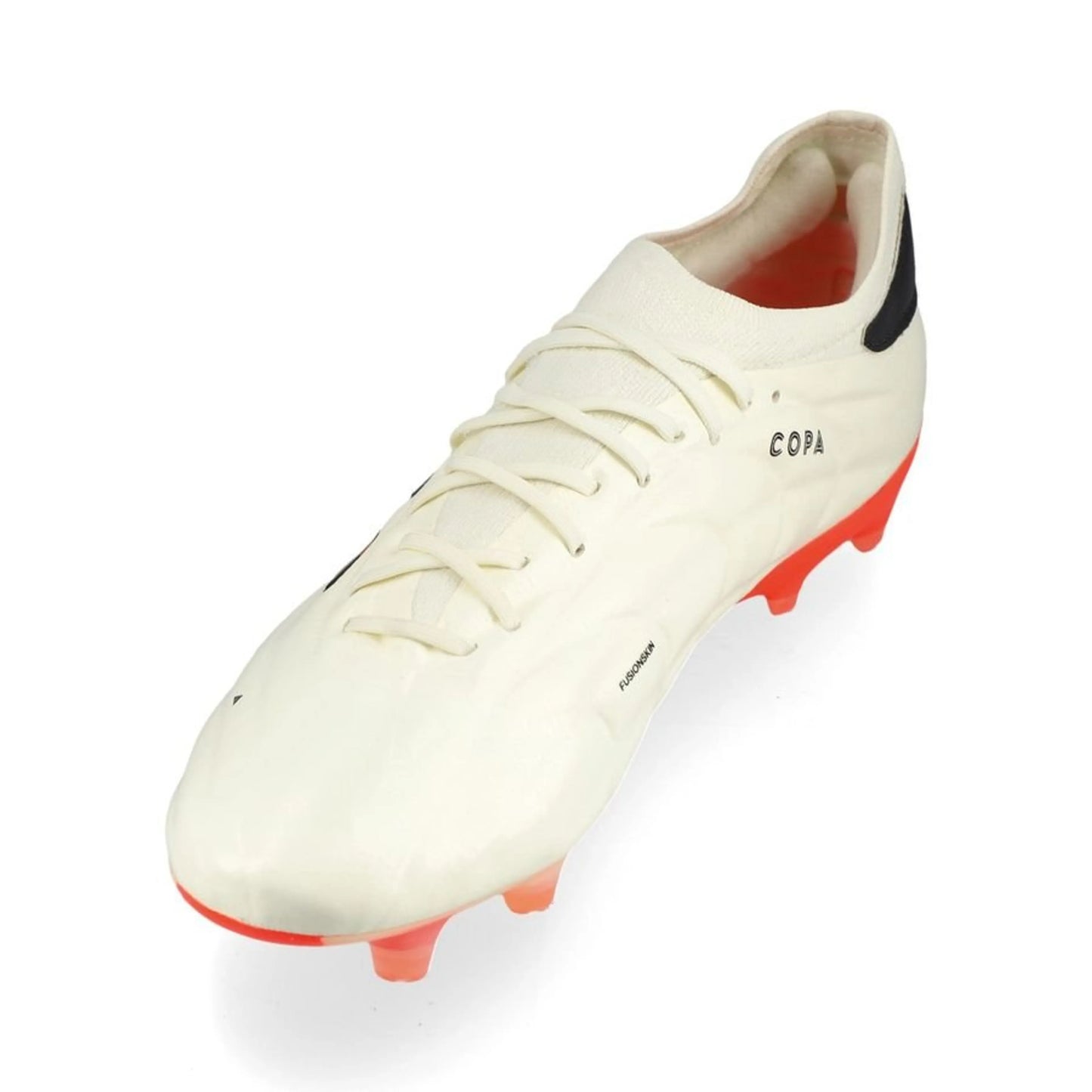 side view of the adidas Copa Pure 2 Elite FG "Solar Energy" Pack in an Off-white/Black/Red colorway