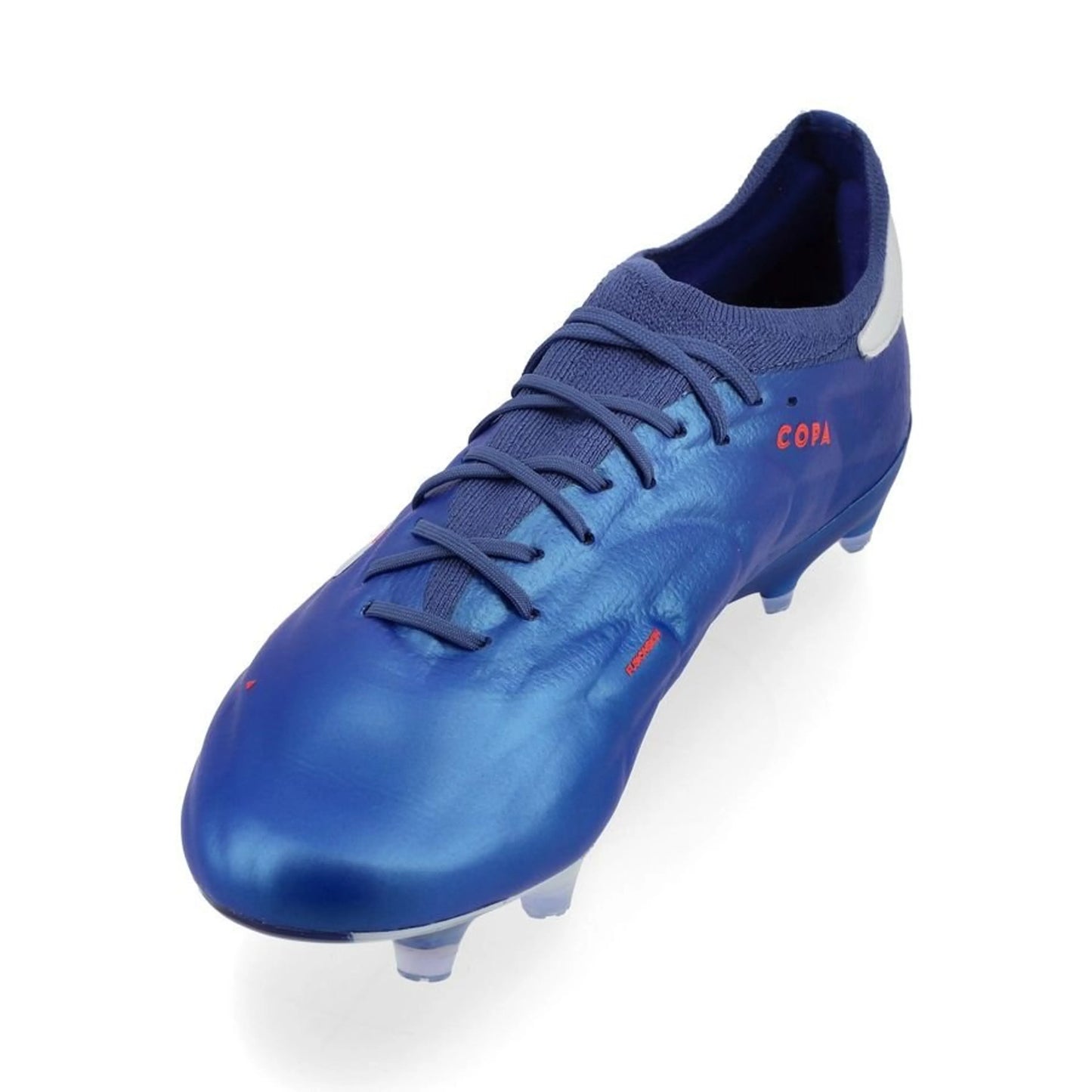 side view of the adidas Copa Pure 2 + FG Marinerush Pack in a Blue/White/Red colorway