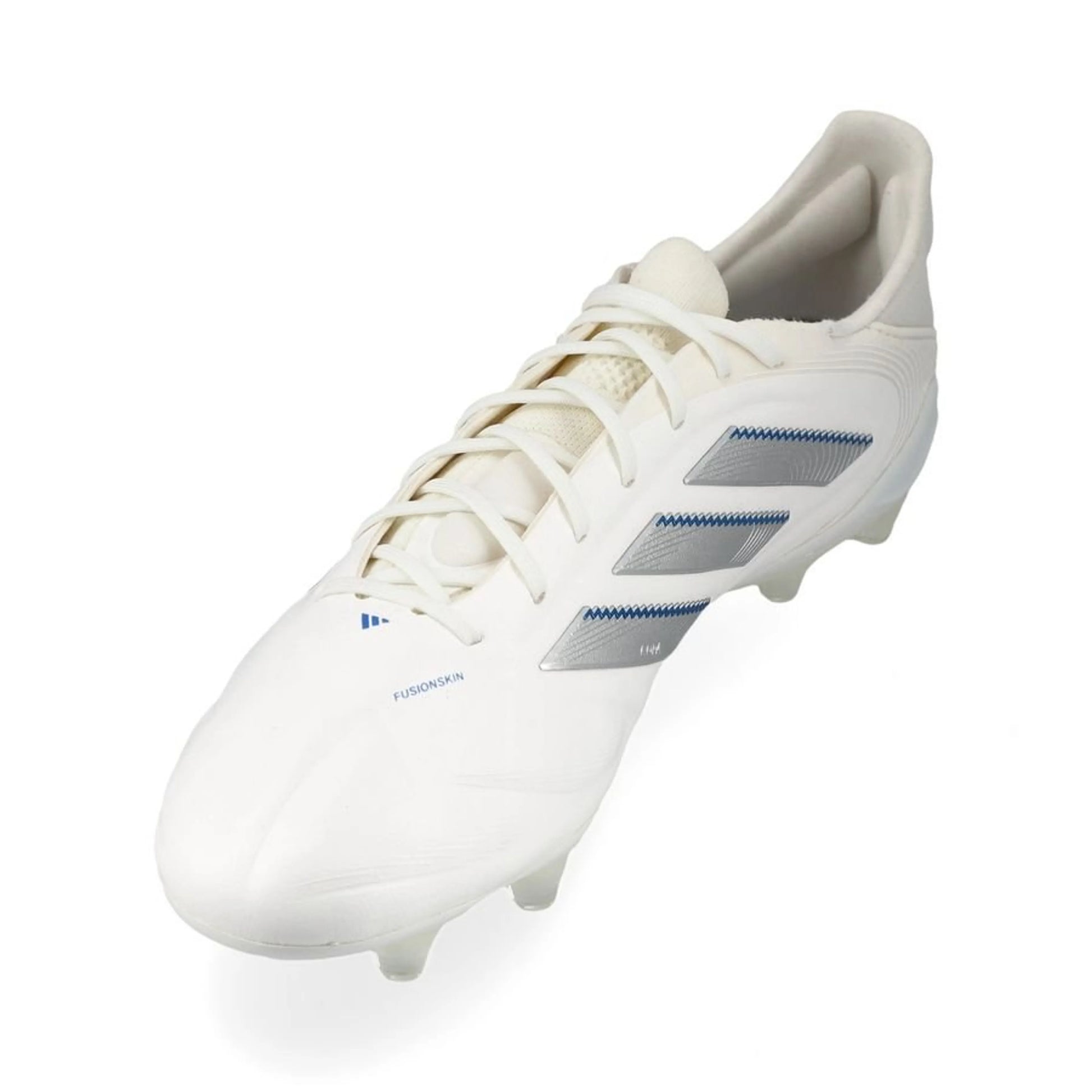 side view of the adidas Copa Pure Elite III FG "Polar Victory Pack" in a White/Silver/Blue colorway
