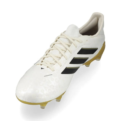 side view of the adidas Copa Pure Elite III FG "Road to Glory" Pack in a White/Black/Gold colorway 