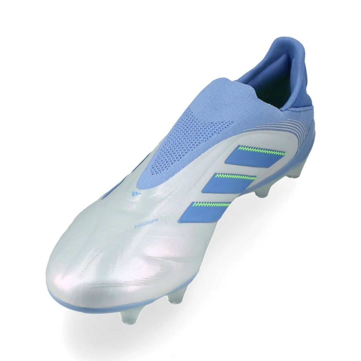 side view of the adidas Copa Pure Elite III Laceless FG "Celestial Victory" pack in a Blue/Lemon colorway