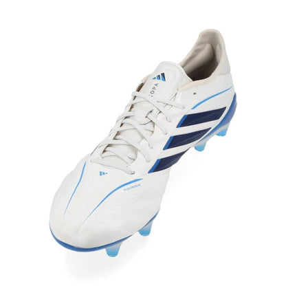 side view of the adidas Copa Pure IV Elite FG in White/Blue from the Chaos vs Control Pack 