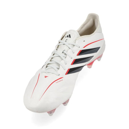 side view of the adidas Copa Pure IV Elite SG in Footwear White / Zero Metallic / Core Black / Lucid Red (Born For Goals Pack)