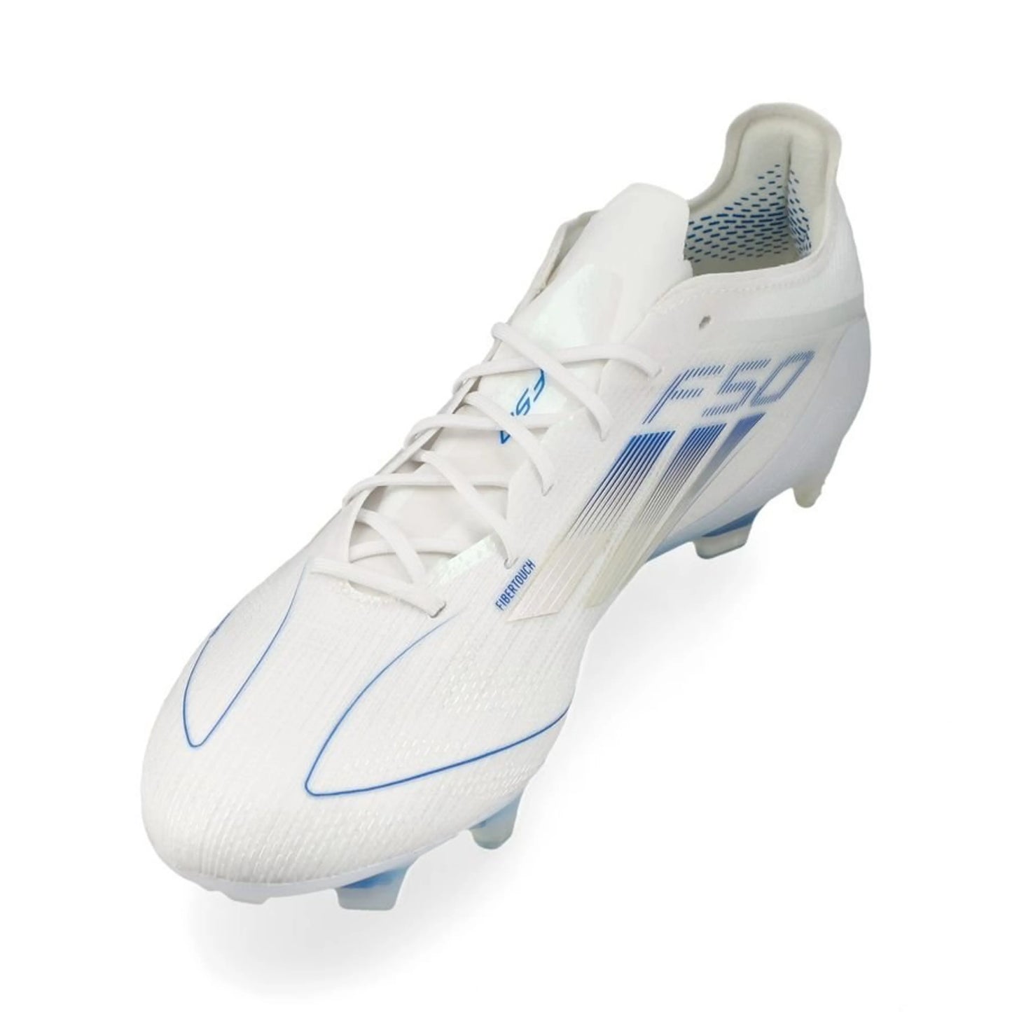 side view of the adidas F50 Elite FG "Polar Victory Pack" in a White/Blue colorway