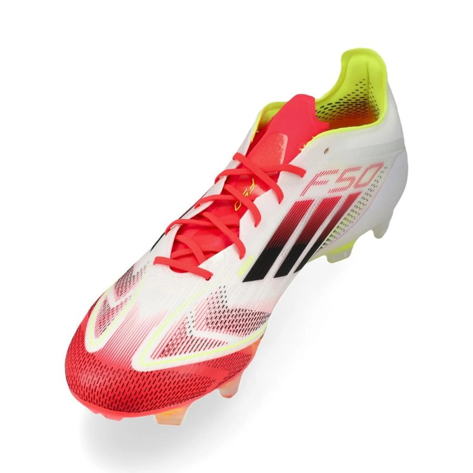 side view of the adidas F50 Elite FG "Pure Victory" pack in White/Black/Yellow colorway