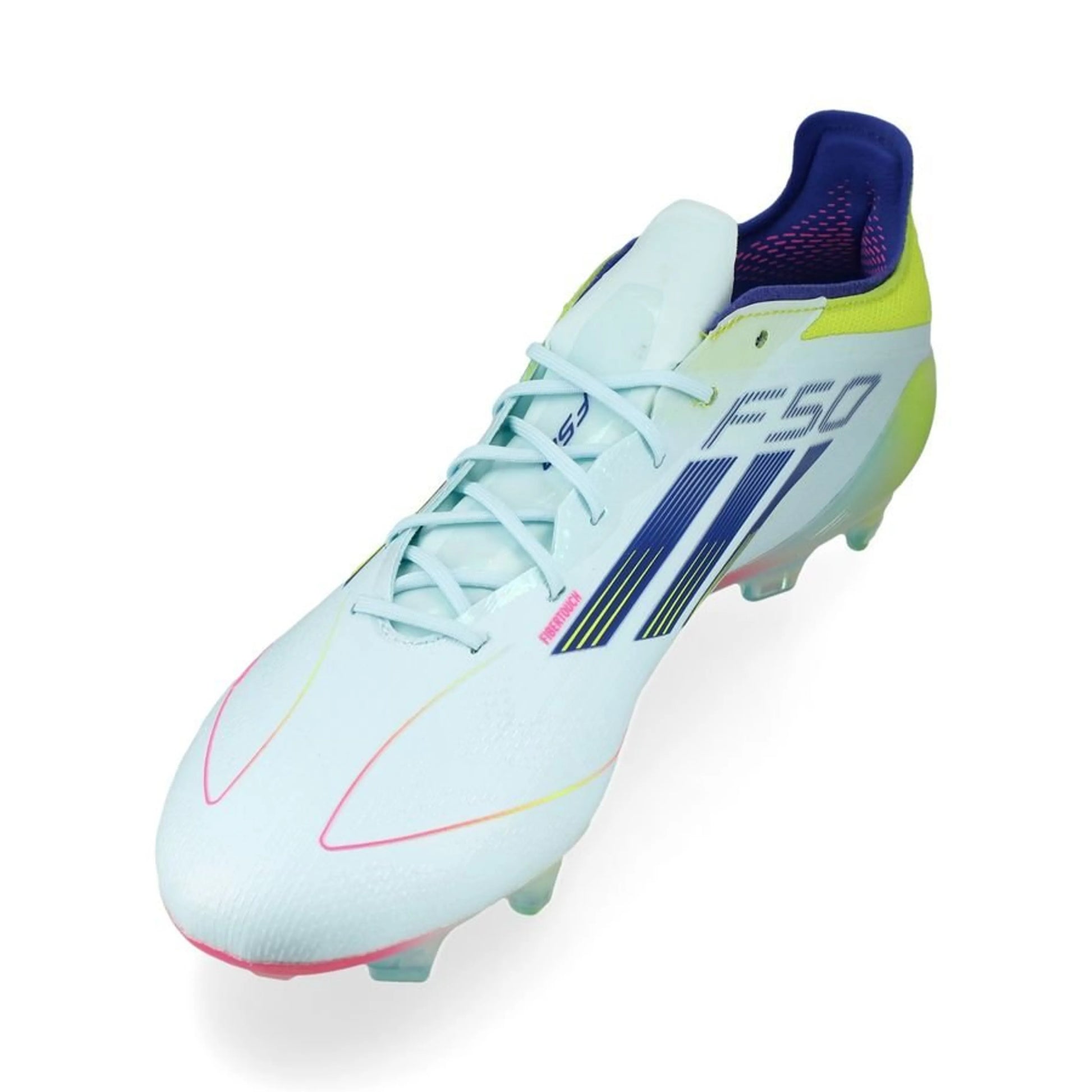 side view of the adidas F50 Elite FG "Stellar Icon" Pack in a Blue/Yellow/Red colorway