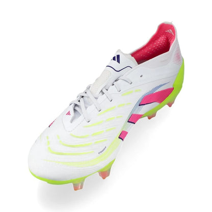 side view of the adidas Predator Elite FG "Celestial Victory" Pack in a White/Lemon/Pink colorway 