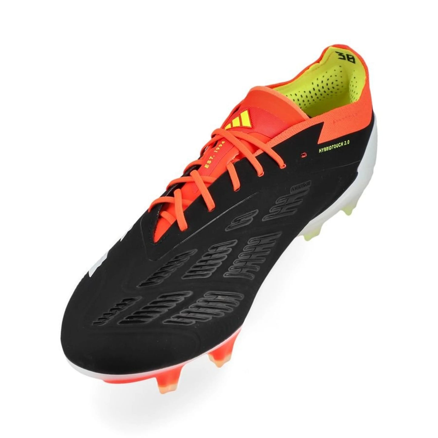 side view of the adidas Predator Elite FG "Solar Energy" pack in Black/White/Red colorway
