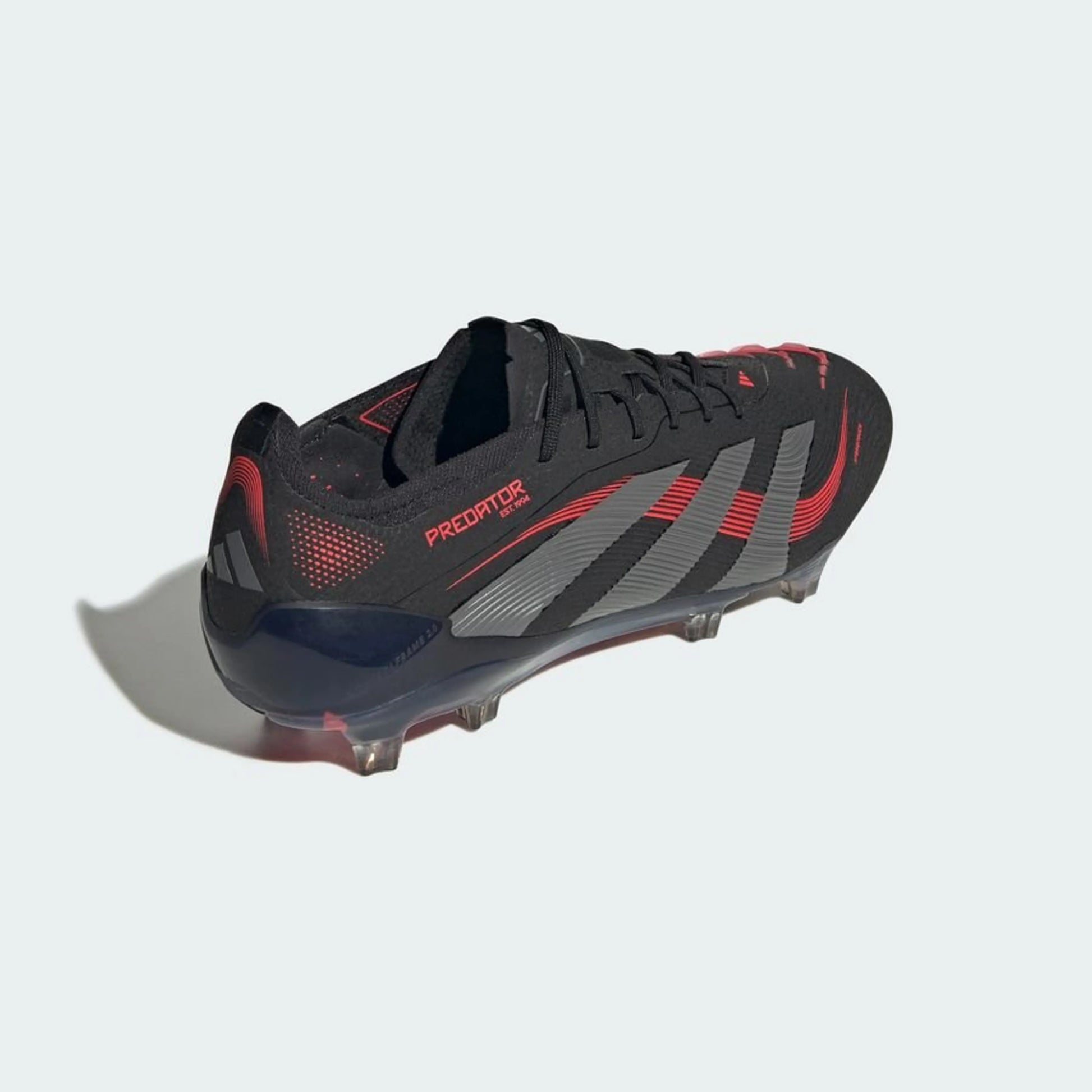 side view of the adidas Predator Elite FG "Stealth Victory" pack in a Black/Red/Grey colorway