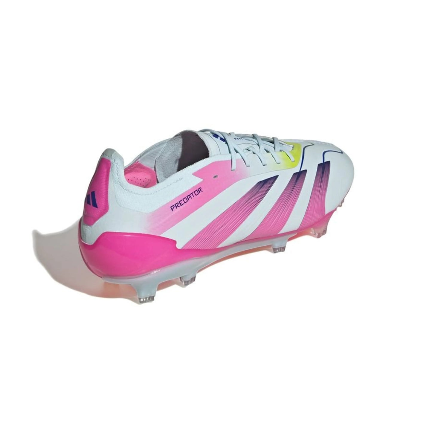 side view of the adidas Predator Elite FG "Stellar Icon" Pack in a White/Pink/Blue/Yellow colorway