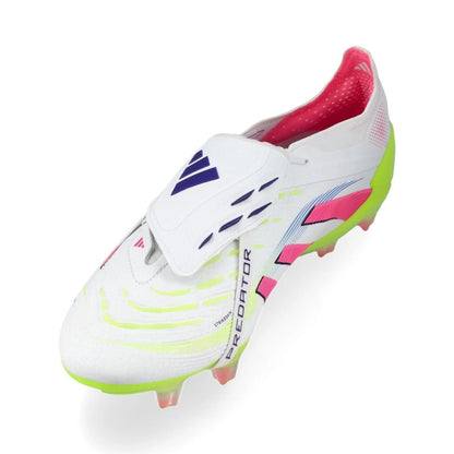 side view of the adidas Predator Elite Fold-over Tongue FG "Celestial Victory" Pack in a White/Pink/Lemon colorway