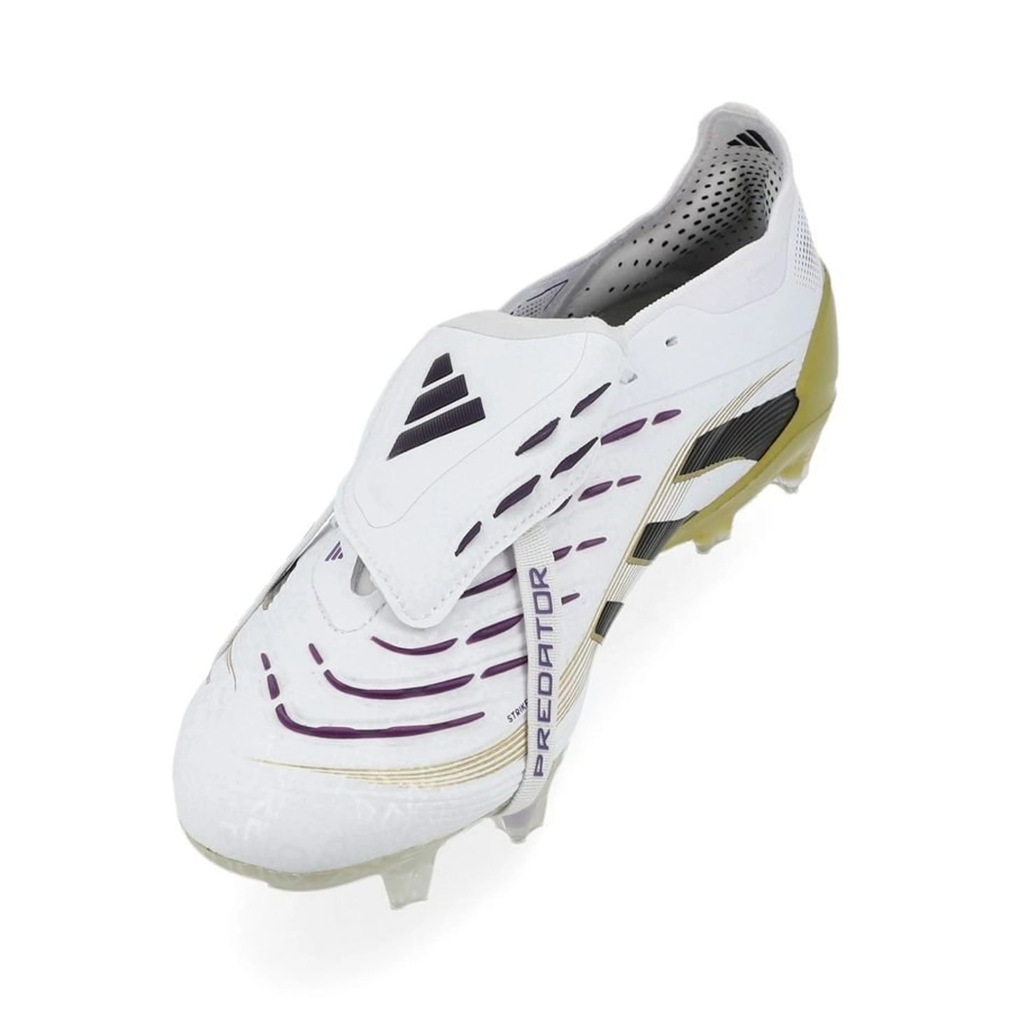 side view of the adidas Predator Elite Fold-over Tongue FG "Road to Glory" Pack in a White/Black/Gold colorway