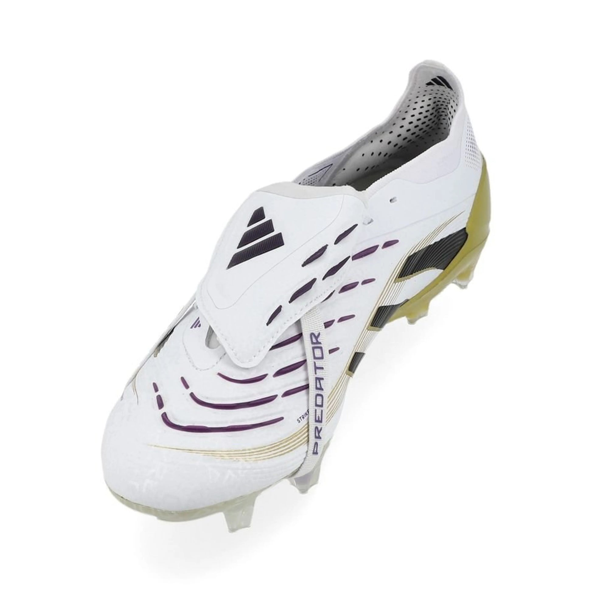 side view of the adidas Predator Elite Fold-over Tongue FG "Road to Glory" Pack in a White/Black/Gold colorway
