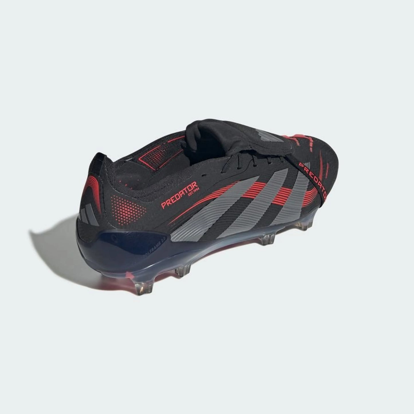 side view of the adidas Predator Elite Fold-over Tongue FG "Stealth Victory" Pack in a Black/Copper/Red colorway