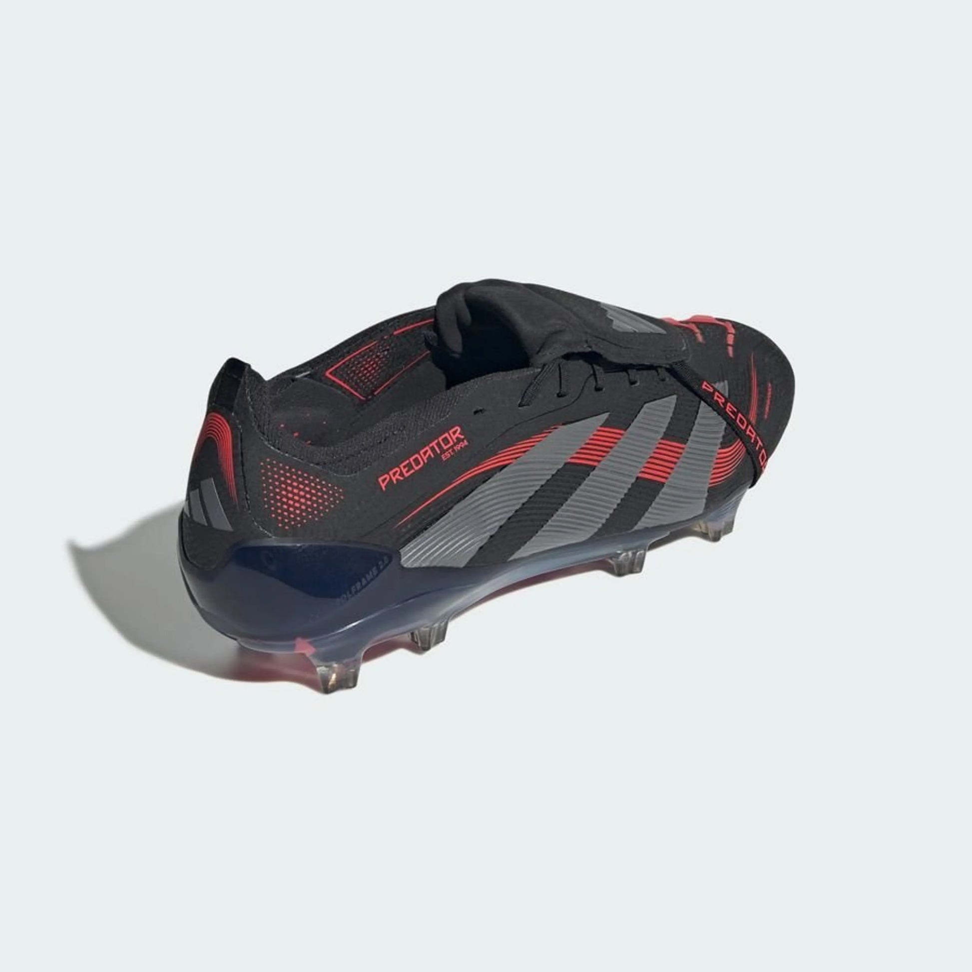 side view of the adidas Predator Elite Fold-over Tongue FG "Stealth Victory" Pack in a Black/Copper/Red colorway