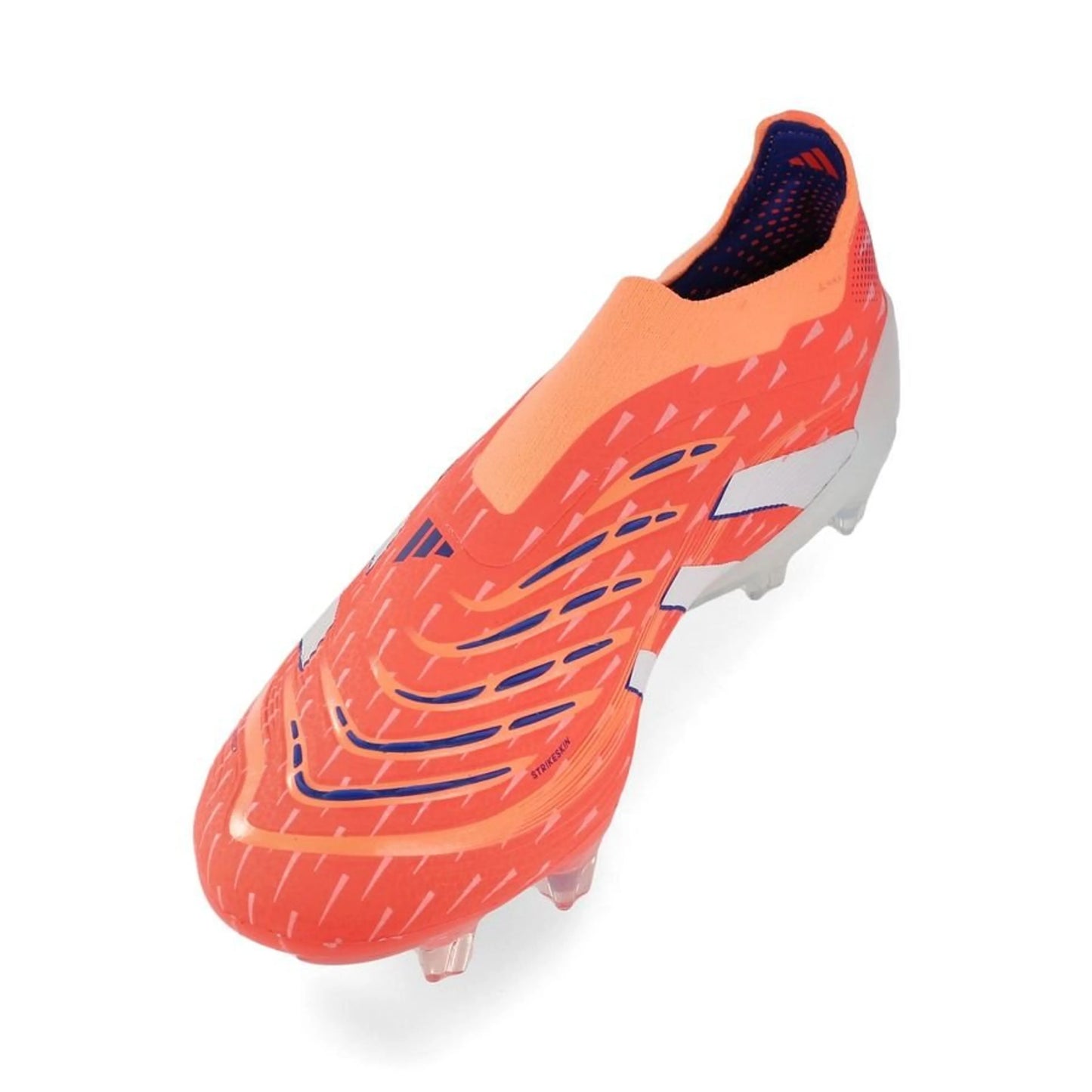 side view of the adidas Predator Elite Laceless FG "Coral Blaze" pack in a White/Orange colorway