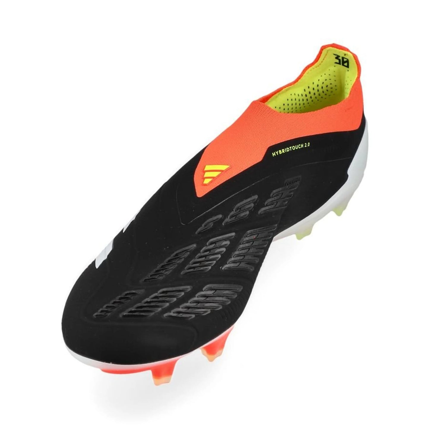 side view of the adidas Predator Elite Laceless FG "Solar Energy" pack in Black/White/Red colorway