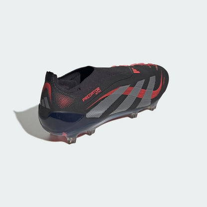 side view of the adidas Predator Elite Laceless FG "Stealth Victory" pack in a Black/Red/Grey colorway