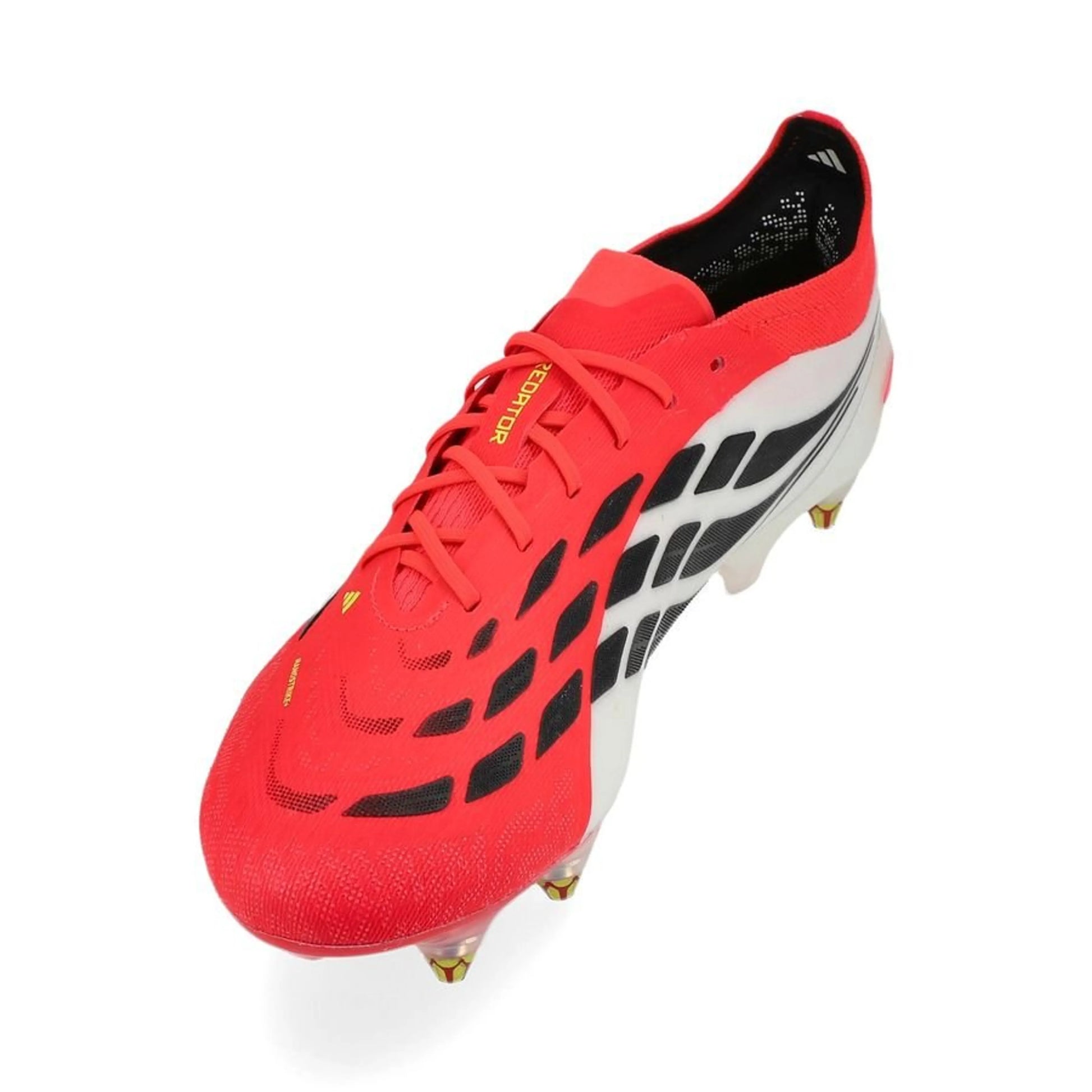 side view of the adidas Predator Elite SG in Lucid Red / Core Black / Footwear White (Born For Goals Pack)