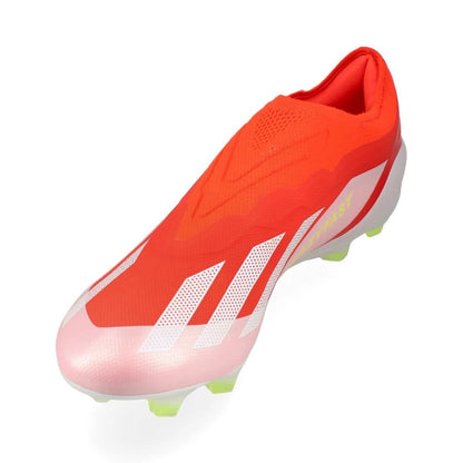 side view of the adidas X Crazyfast Elite Laceless FG "Energy Citrus" Pack in a Red/White colorway